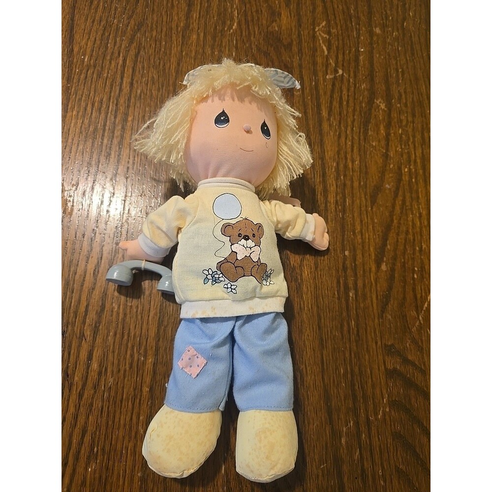 Vintage 1986 Precious Moments Plush Doll – 11” Blonde Yarn Hair – Applause
